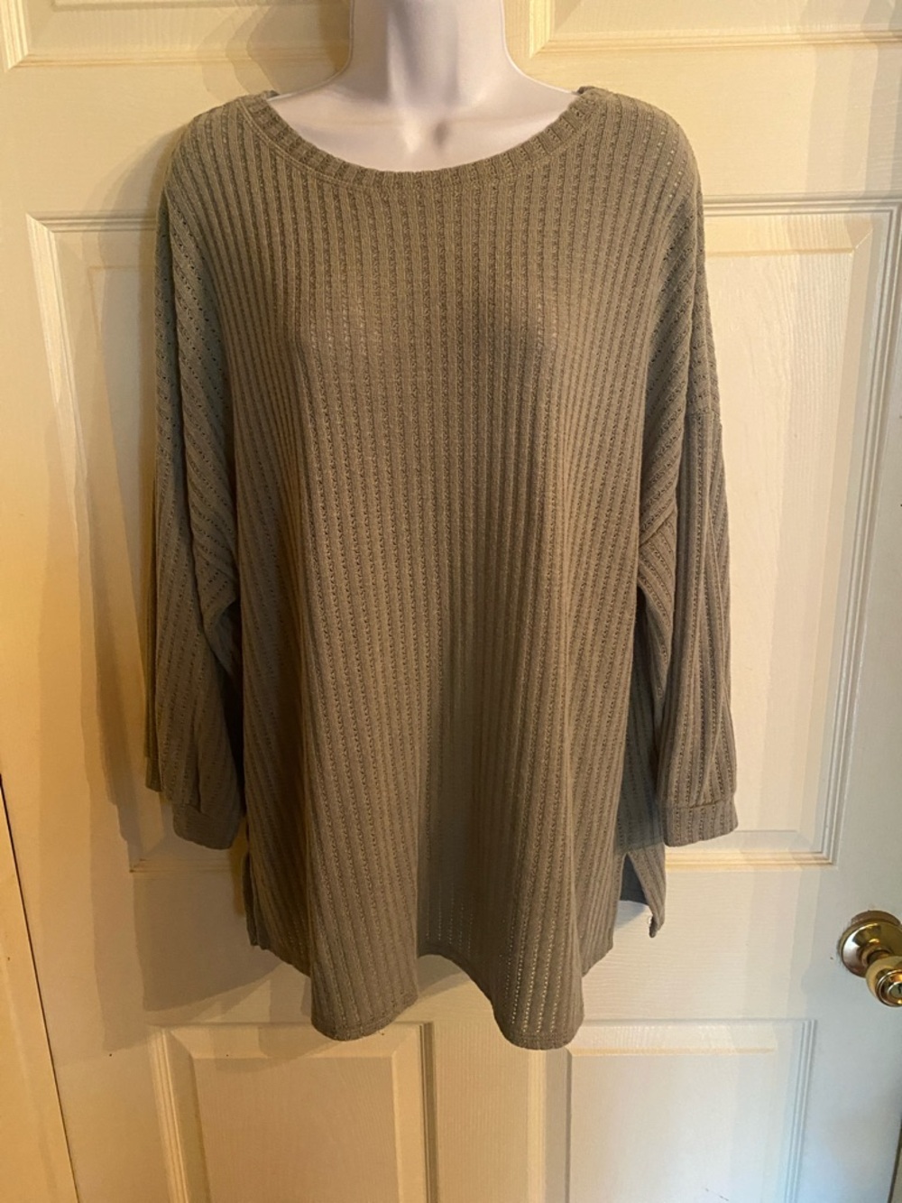 Relaxed Ribbed Knit Women's Top in Olive Taupe
